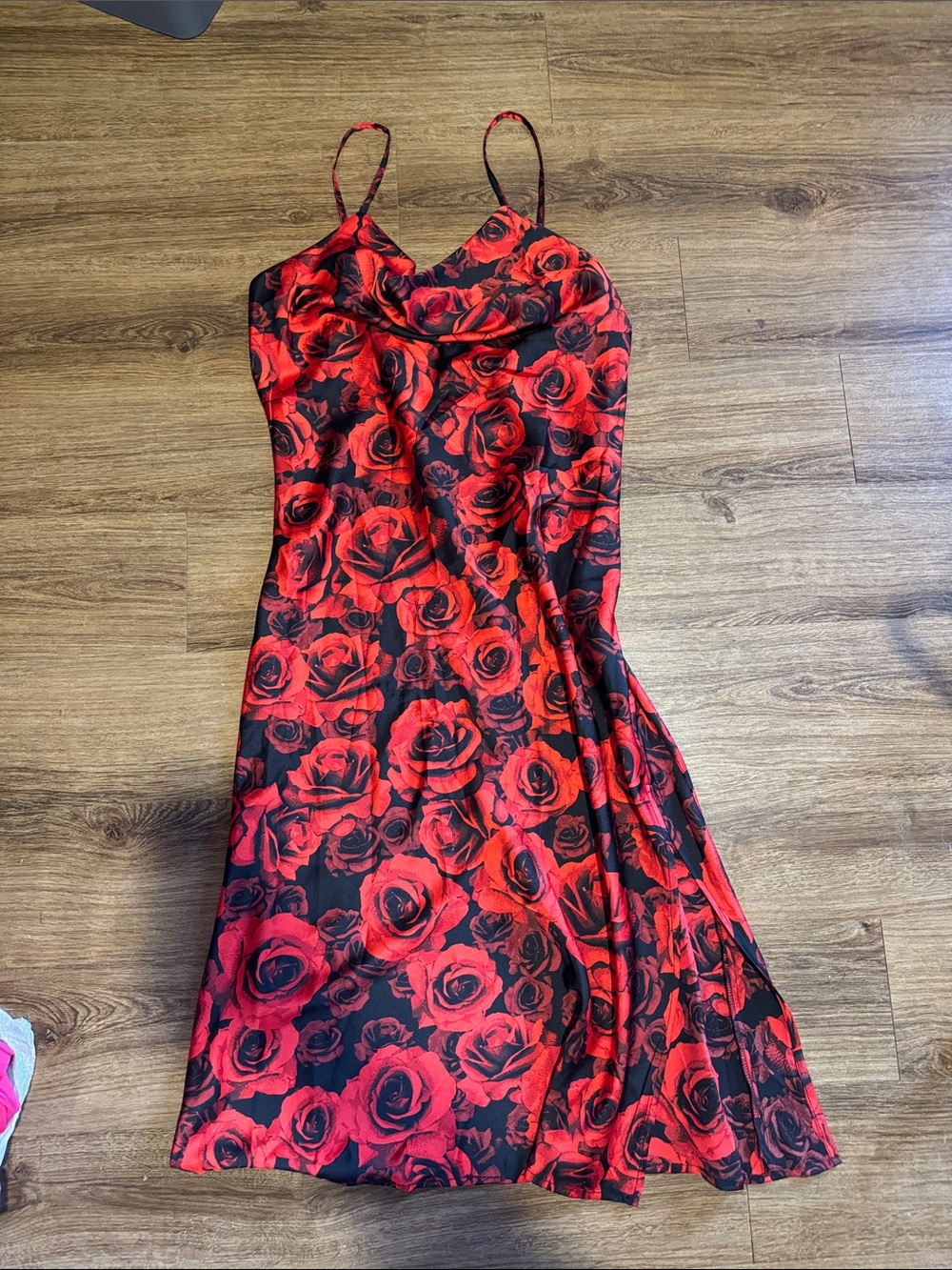Inspired Hearts Red Rose Print Midi Slip Dress